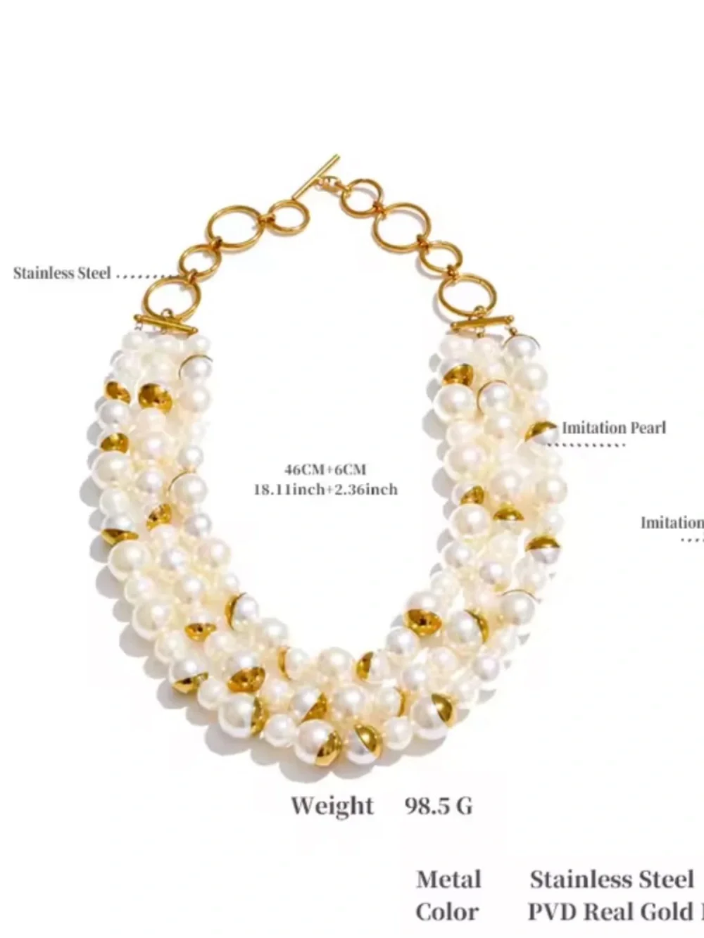 White Multi-Strand Pearl Collar Necklace